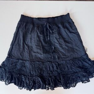 Savage Culture 90s Y2K Style Black Boho Floral Tiered Lace Ruffle Skirt Size M